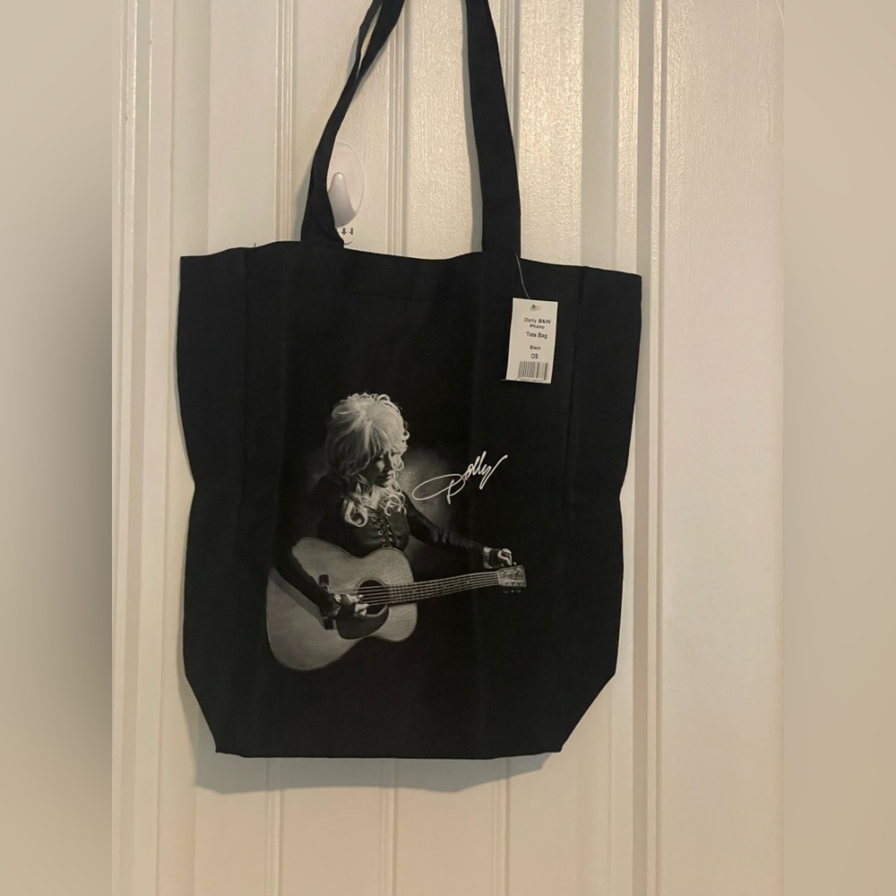 Dolly Parton Canvas Tote NWT and pair of laced boot socks. Black